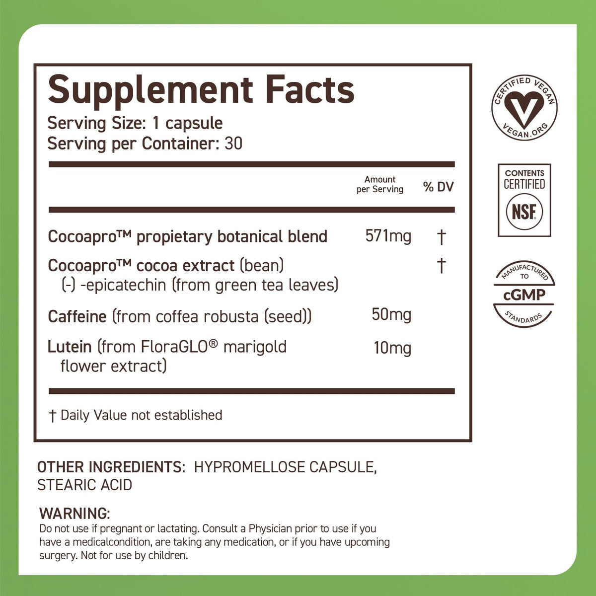 CocoaVia Memory & Focus Brain Supplement – 30 Day, Cocoa Flavanol, Lutein, Caffeine