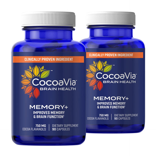 Memory+ Brain Supplement by CocoaVia | Clinically Proven 750 mg Cocoa Flavanols, Sugar Free, Vegan, 60-Day Supply