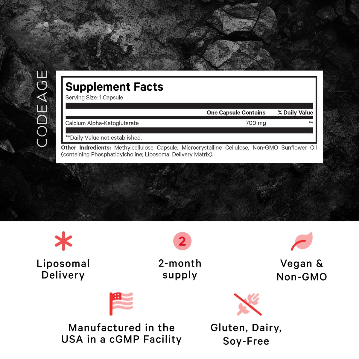 Codeage Liposomal Calcium AKG Supplement - Calcium Alpha-Ketoglutarate | 2-Month Supply | 60 Capsules | Non-GMO & Gluten-Free