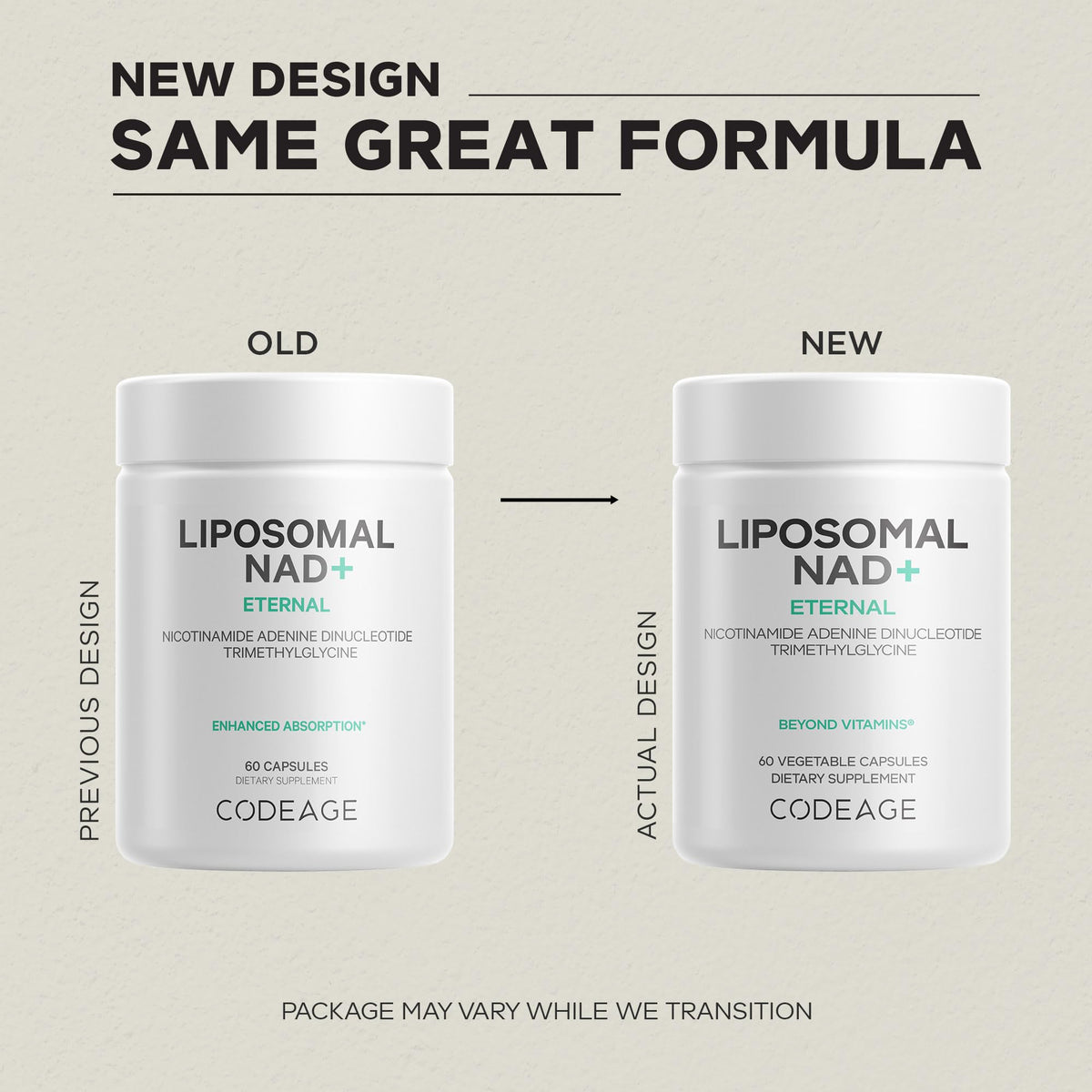 Codeage Liposomal NAD+ Supplement - 500 mg per Serving | Vegan, Non-GMO | 60 Capsules