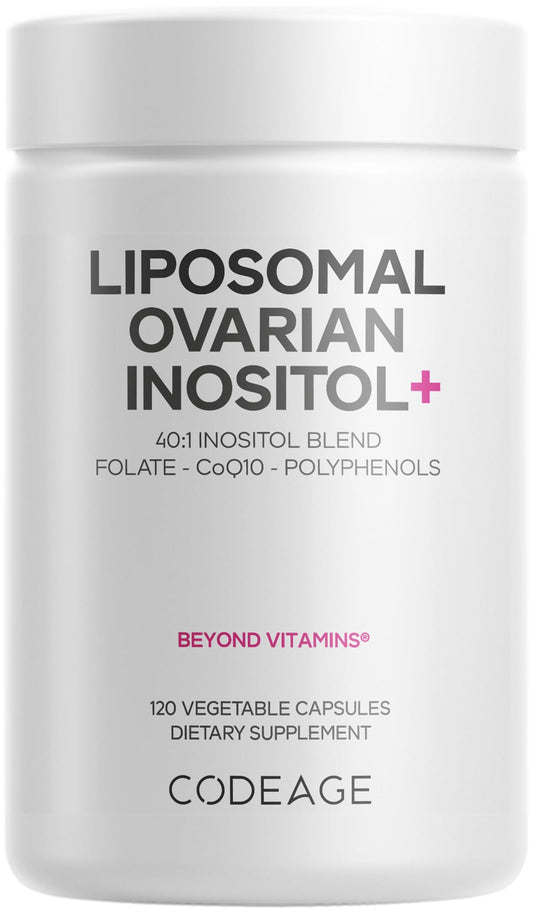 Codeage Liposomal Ovarian Inositol+ Supplement – Myo-Inositol 40:1, 5-MTHF Folate, CoQ10 Phytosome, Pomegranate & Wild Blueberry – 120 Capsules