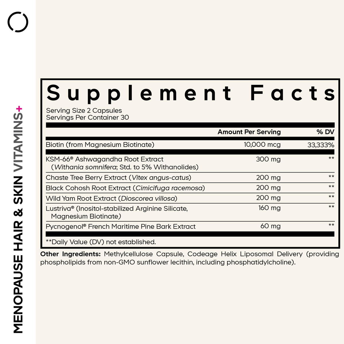Codeage Menopause Hair & Skin Vitamins+ - Lustriva, Pycnogenol & KSM-66
