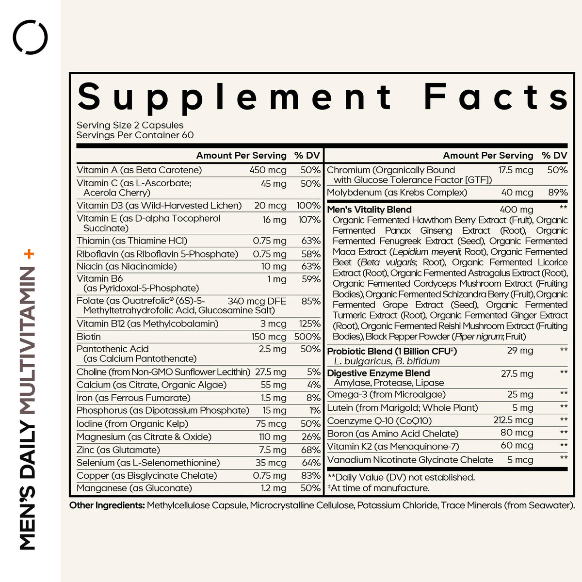 Codeage Men’s Daily Multivitamin – 25+ Vitamins, Organic Whole Foods, 120 Capsules