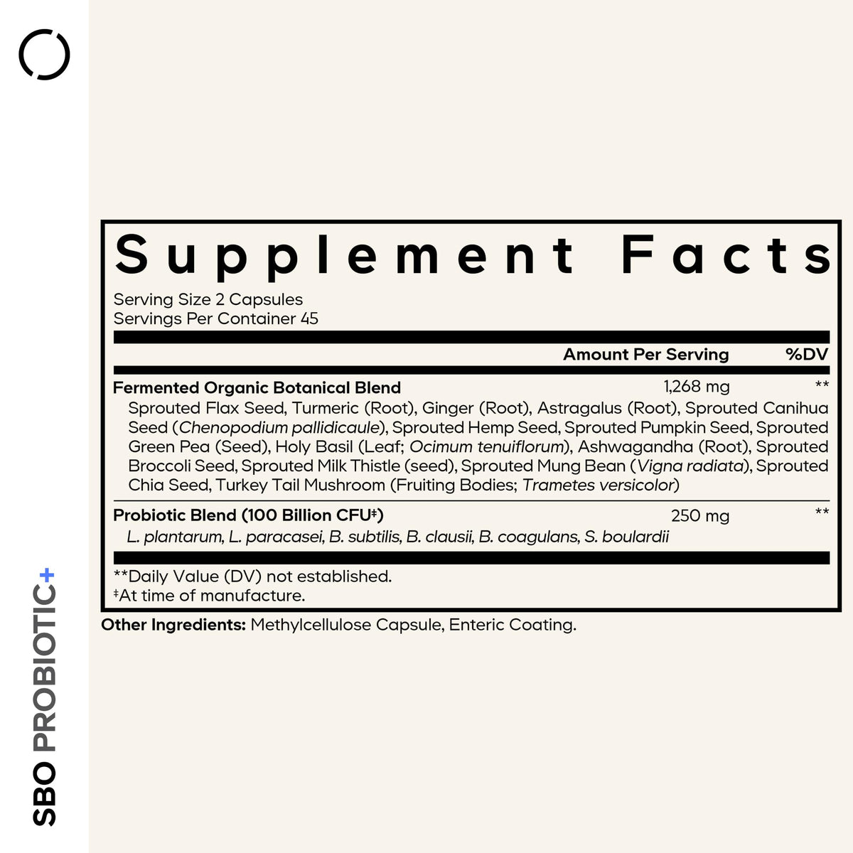 Codeage SBO Probiotics: 100 Billion CFUs, 6 Strains, Organic Fermented Botanicals, Shelf-Stable, 90 Capsules