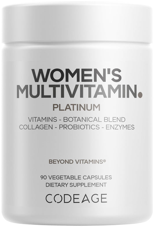 Codeage Women’s Multivitamin Platinum – A, D3, K1, K2, B12, CoQ10, Collagen, Probiotics • 90 Capsules