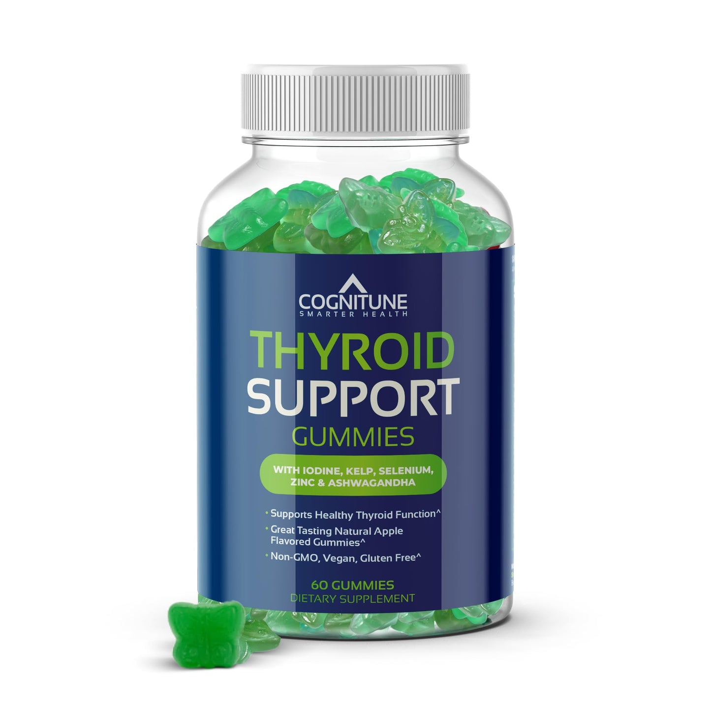CogniTune Thyroid Support for Women and Men – Apple Flavor Gummies with Iodine, Kelp, Ashwagandha