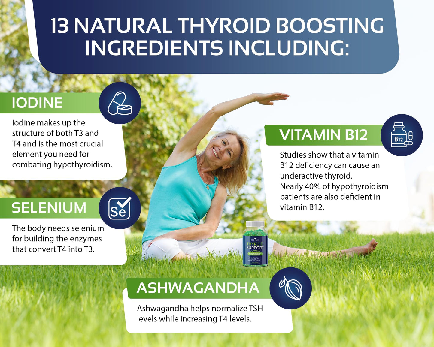 CogniTune Thyroid Support for Women and Men – Apple Flavor Gummies with Iodine, Kelp, Ashwagandha
