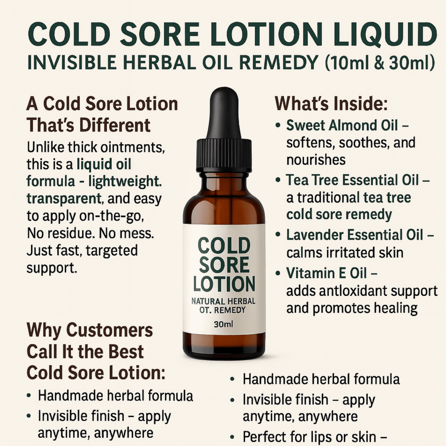 Cold Sore Relief Oil 10ml Natural Lip Care with Tea Tree & Lavender UK Handmade