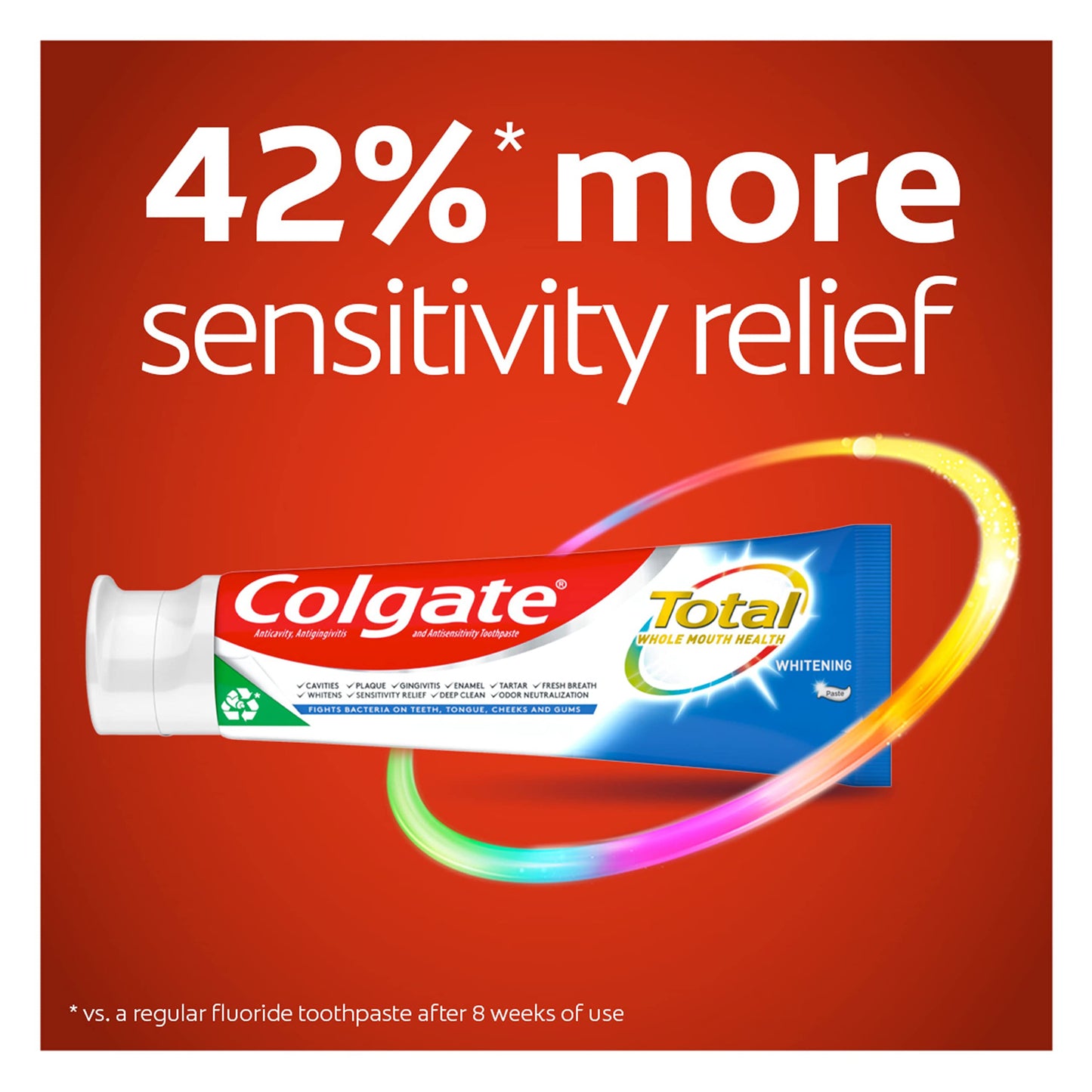 Colgate Total Teeth Whitening Toothpaste 4 Pack (4 x 4.8 oz) | 10 Benefits, Sensitivity Relief, Mint