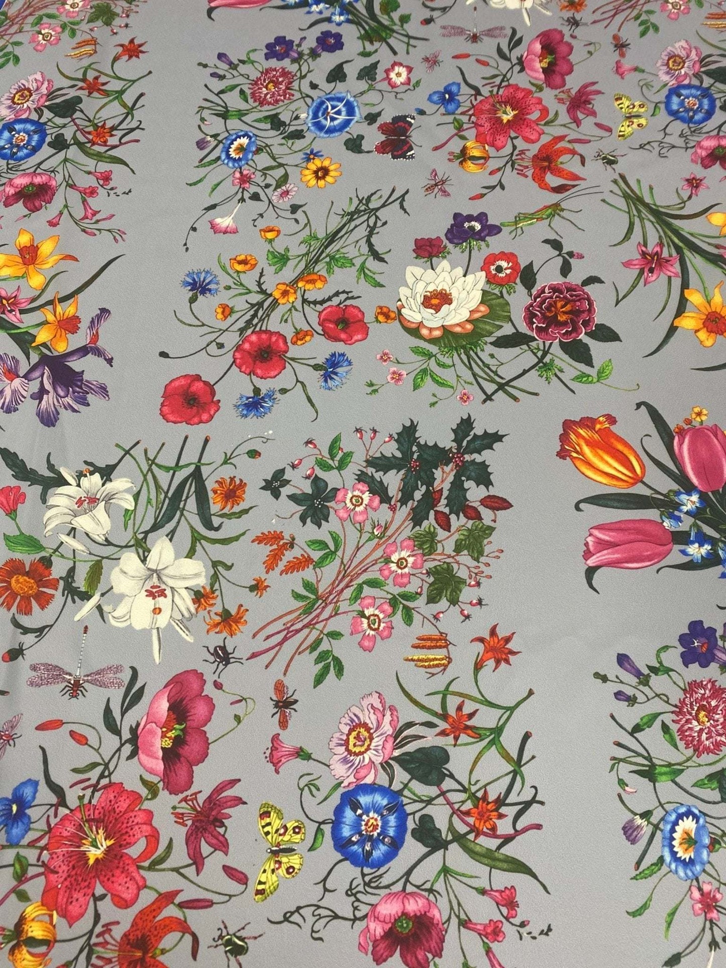 Colorful Floral on Light Grey Fabric by Metre