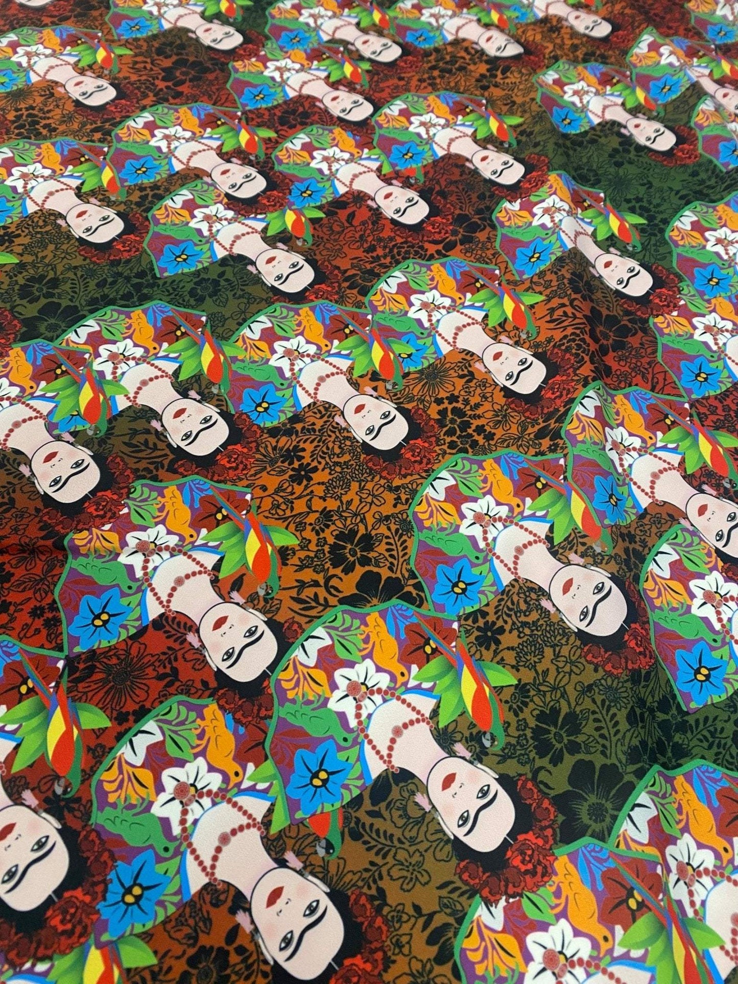 Colorful Frida Kahlo Inspired Floral Print Fabric By Metre