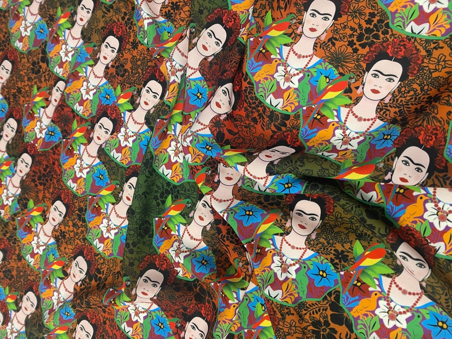 Colorful Frida Kahlo Inspired Floral Print Fabric By Metre