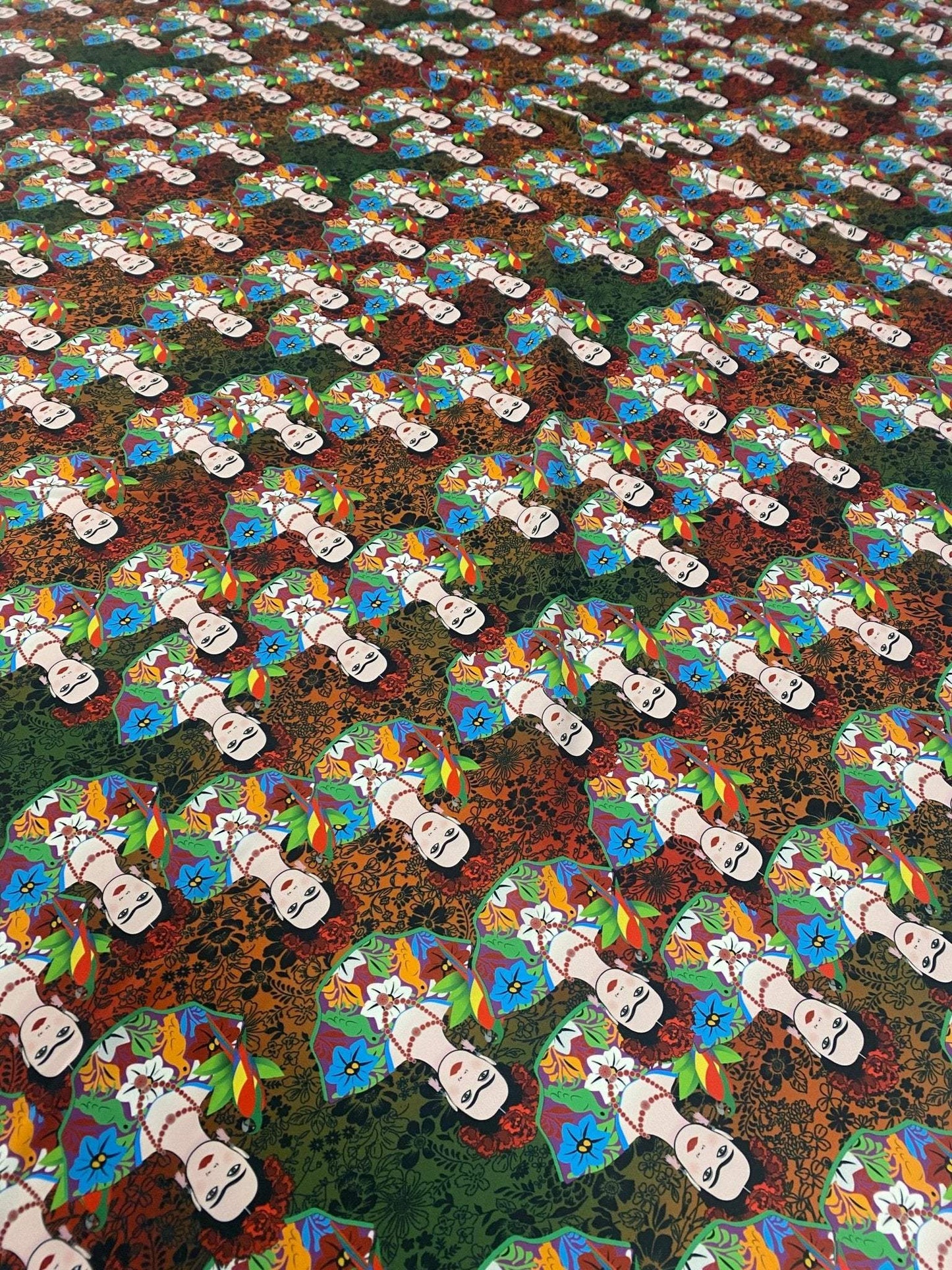Colorful Frida Kahlo Inspired Floral Print Fabric By Metre