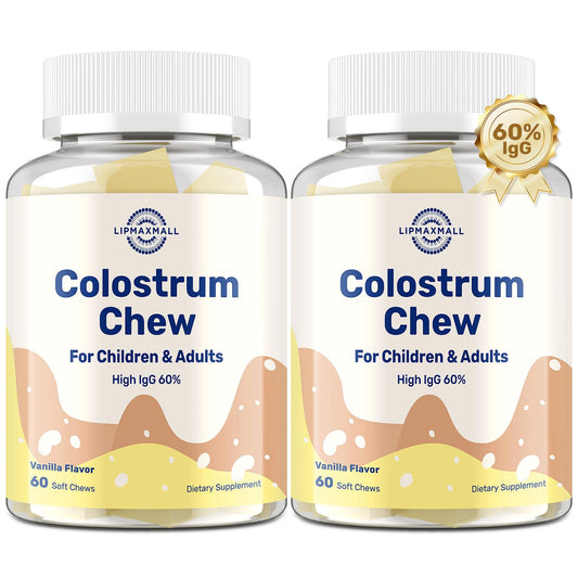 Bovine Colostrum Chews with 60% IgG – Vanilla Flavor, Grass-Fed Cows – Immune & Gut Support – 60 Soft Chews (2 Bottles)