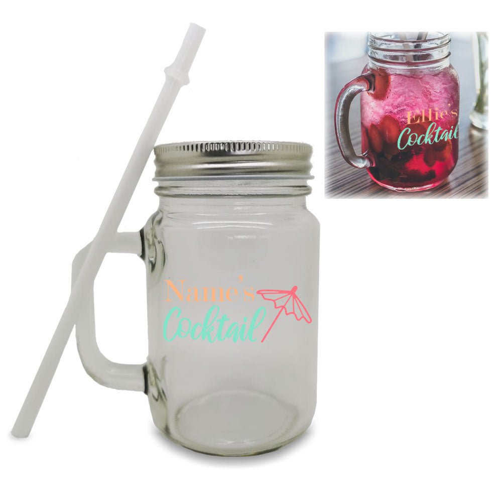 Colour Printed Mason Jar with Name's Cocktail Design