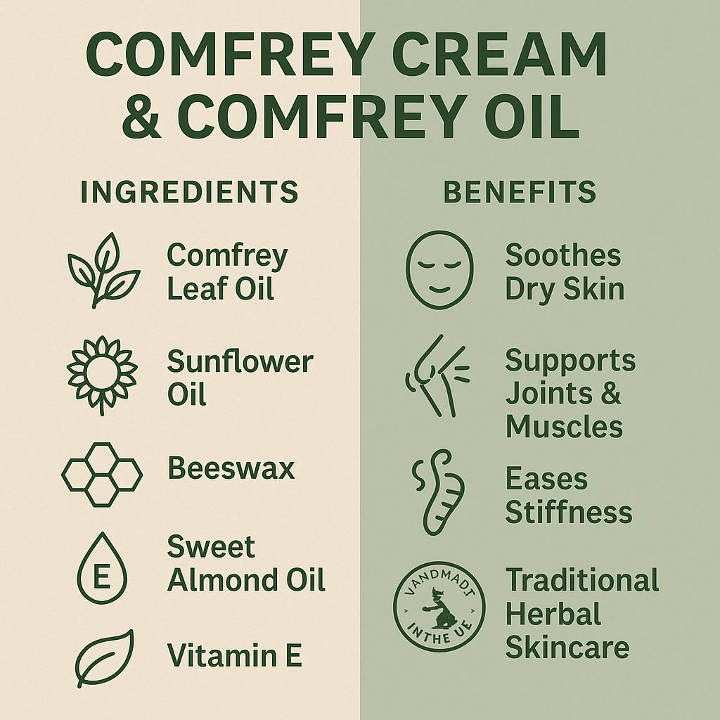Natural Comfrey Leaf Balm & Oil | Handmade Knitbone Ointment for Joints, Muscles & Skin | UK Made