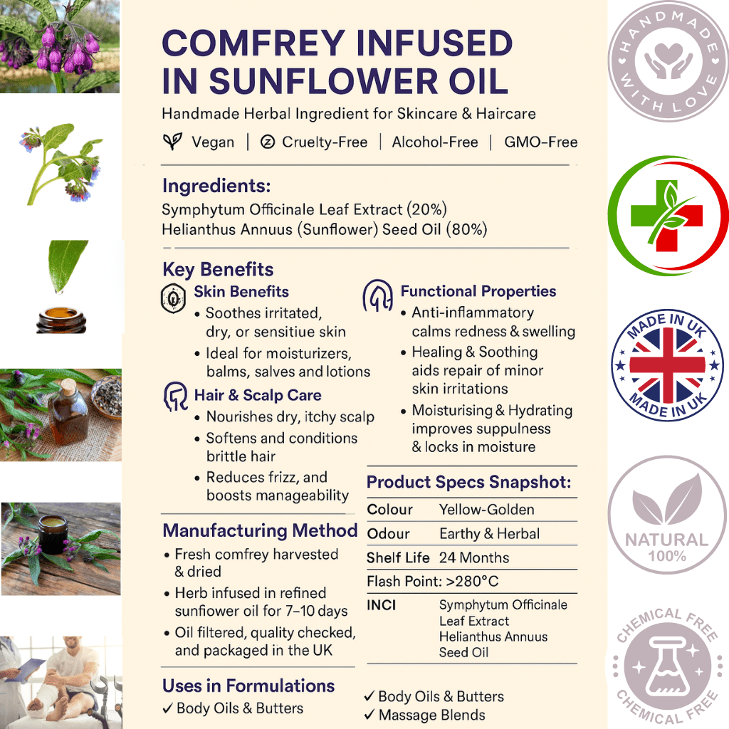 Comfrey Leaf Oil – Natural Bone & Skin Remedy – Handmade in Yorkshire