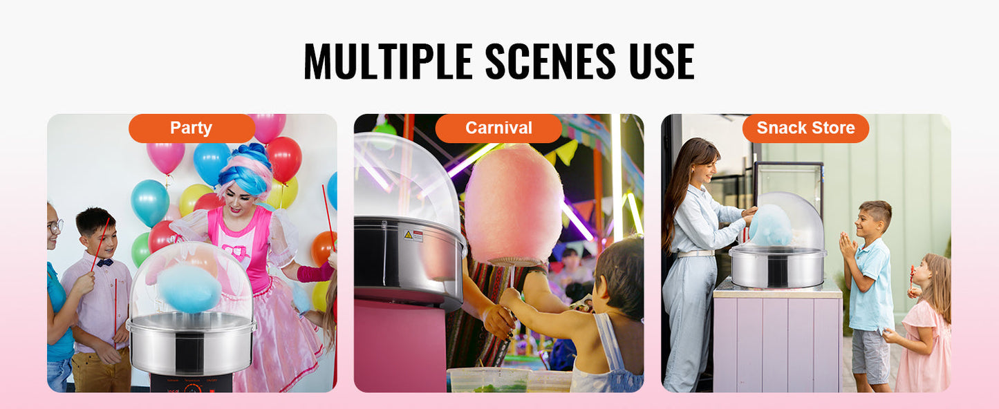 VEVOR Electric Cotton Candy Machine 1000W Candy Floss Maker Commercial Cotton Candy Machine Stainless Steel Bowl and Sugar Scoop