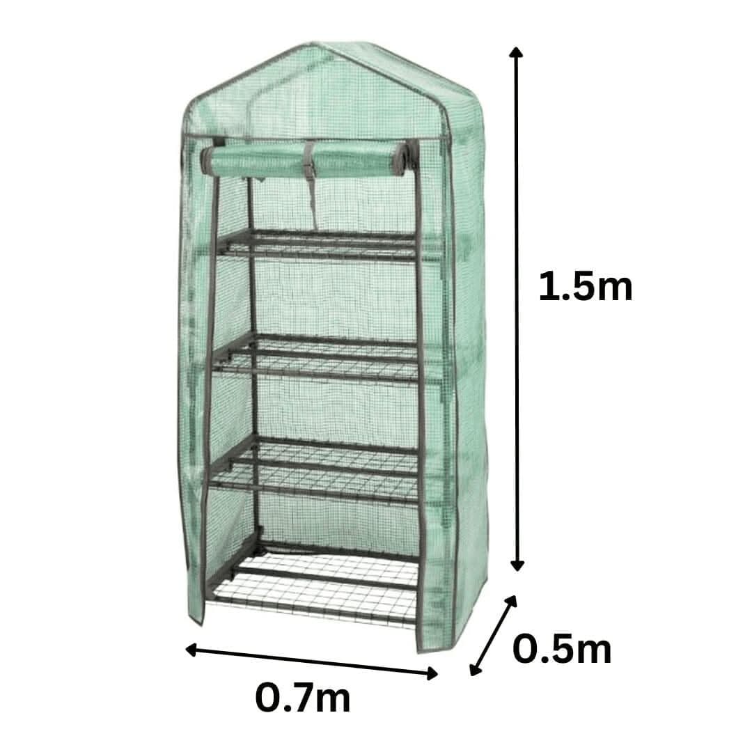 4 Tier Mini Greenhouse Steel Frame Reinforced PE Cover 150cm