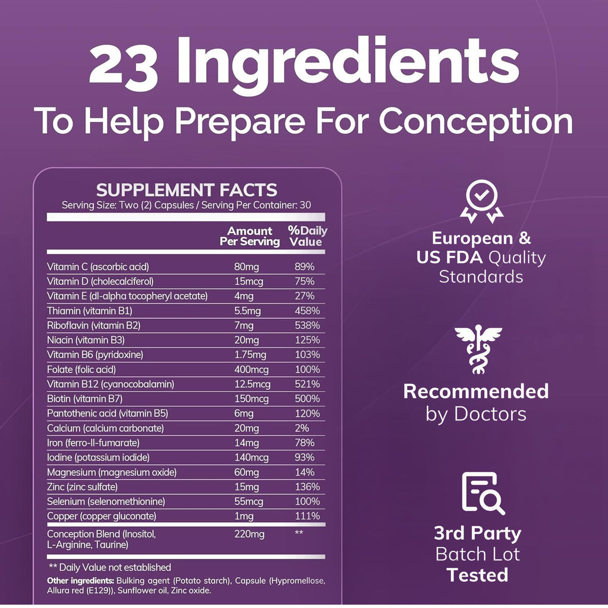 CONCEIVE PLUS Women's Fertility Support - Prenatal Multivitamin for Conception | Non-GMO, Vegan | 30 Days