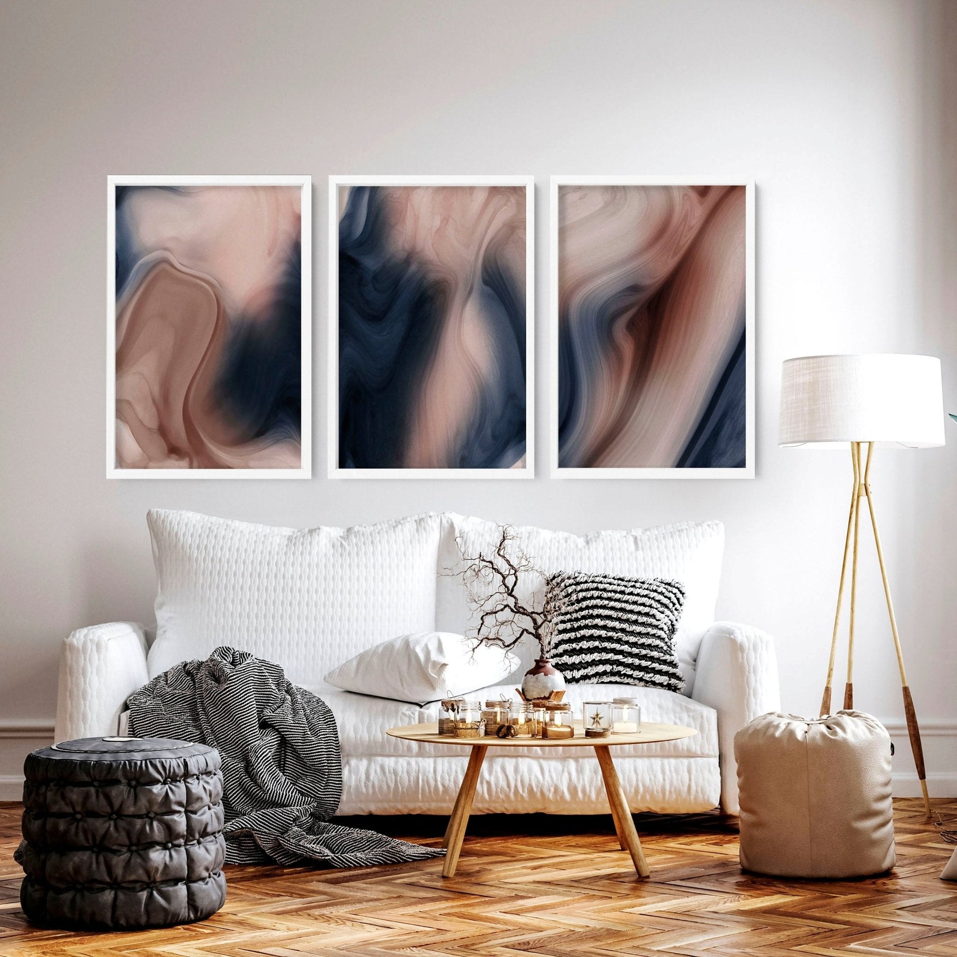 Contemporary wall art for living room | set of 3 framed wall art prints