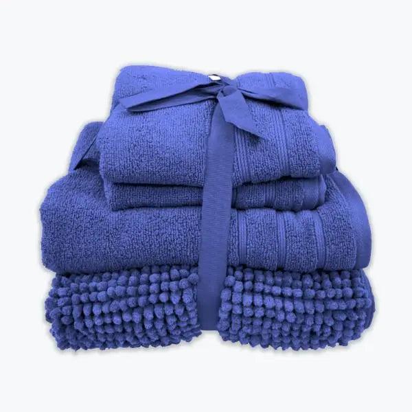 Coordinated Bobble Bath Mat & Towel Set - 4 Pack (Denim)