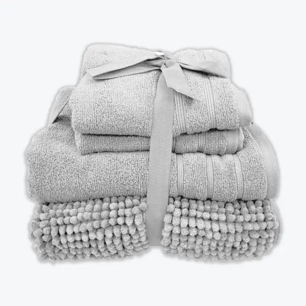 Coordinated Bobble Bath Mat & Towel Set - 4 Pack (Light Grey)