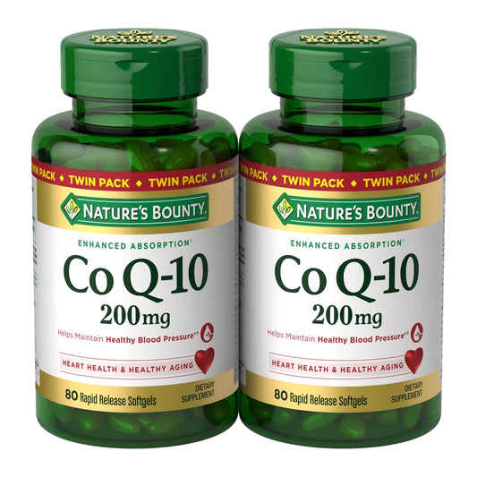 Nature’s Bounty CoQ10 200 mg Softgels – Twin Pack, 160 Rapid Release | Heart Health & Cellular Energy