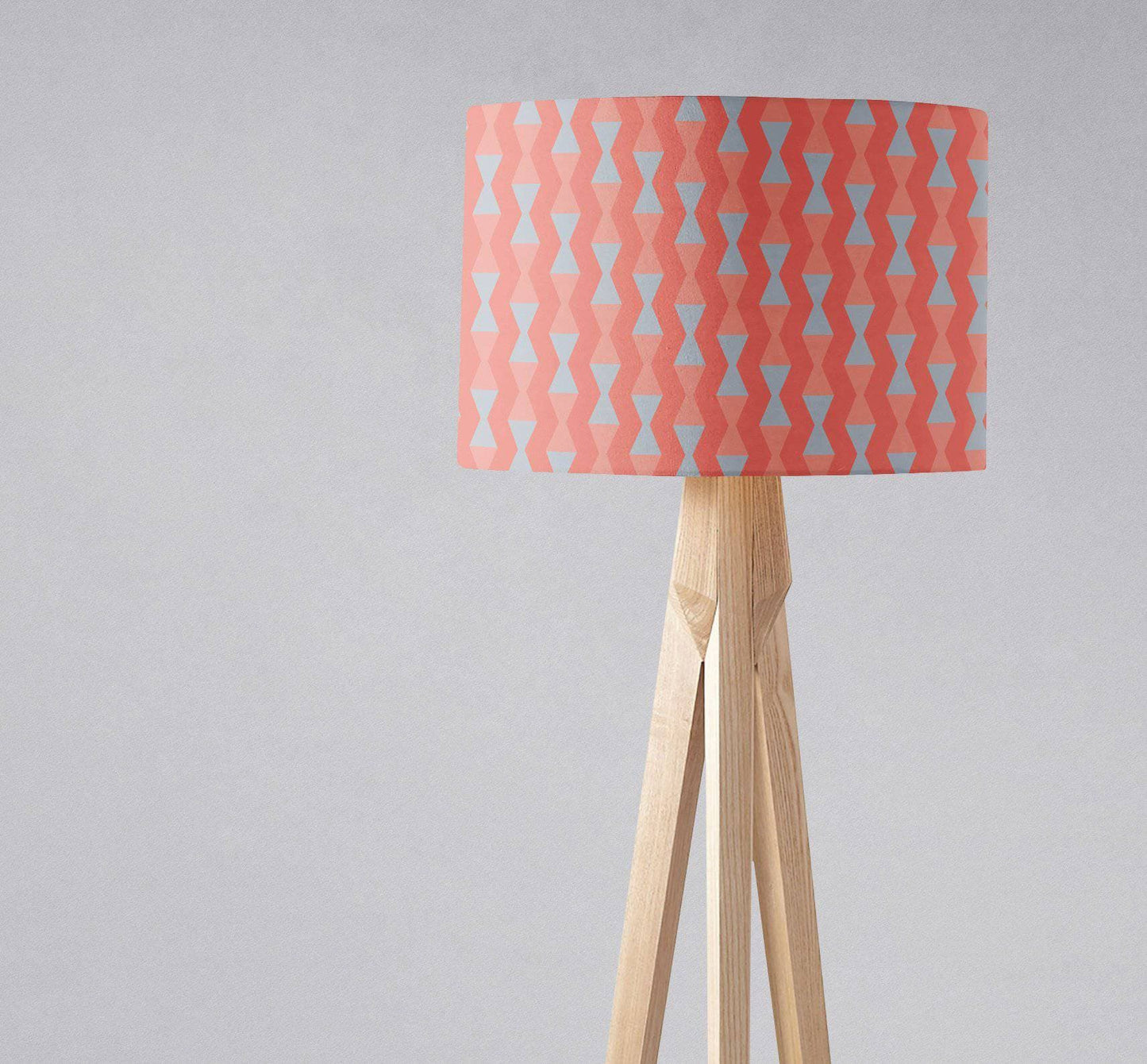Coral and Grey Drum Lampshade, Mid-Century Modern Retro Shade for Table, Floor or Ceiling Pendant Light