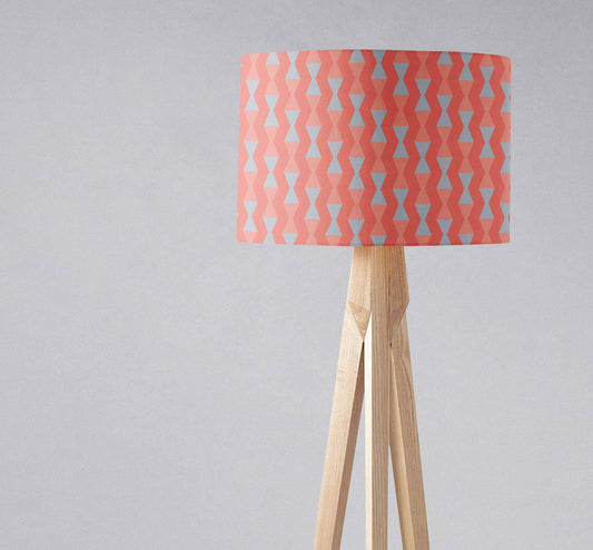 Coral and Grey Drum Lampshade, Mid-Century Modern Retro Shade for Table, Floor or Ceiling Pendant Light