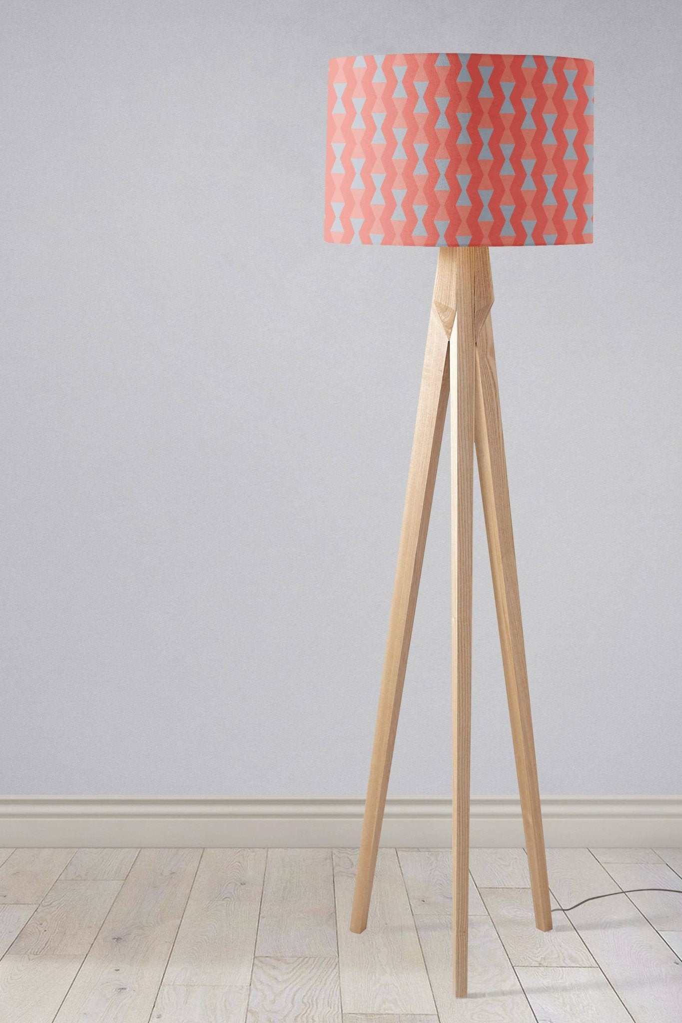 Coral and Grey Drum Lampshade, Mid-Century Modern Retro Shade for Table, Floor or Ceiling Pendant Light