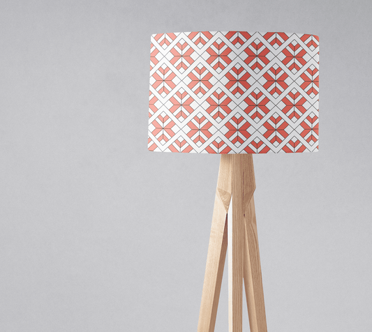 Coral and White Drum Lampshade, Geometric Design Shade for Table, Floor or Ceiling Pendant Light