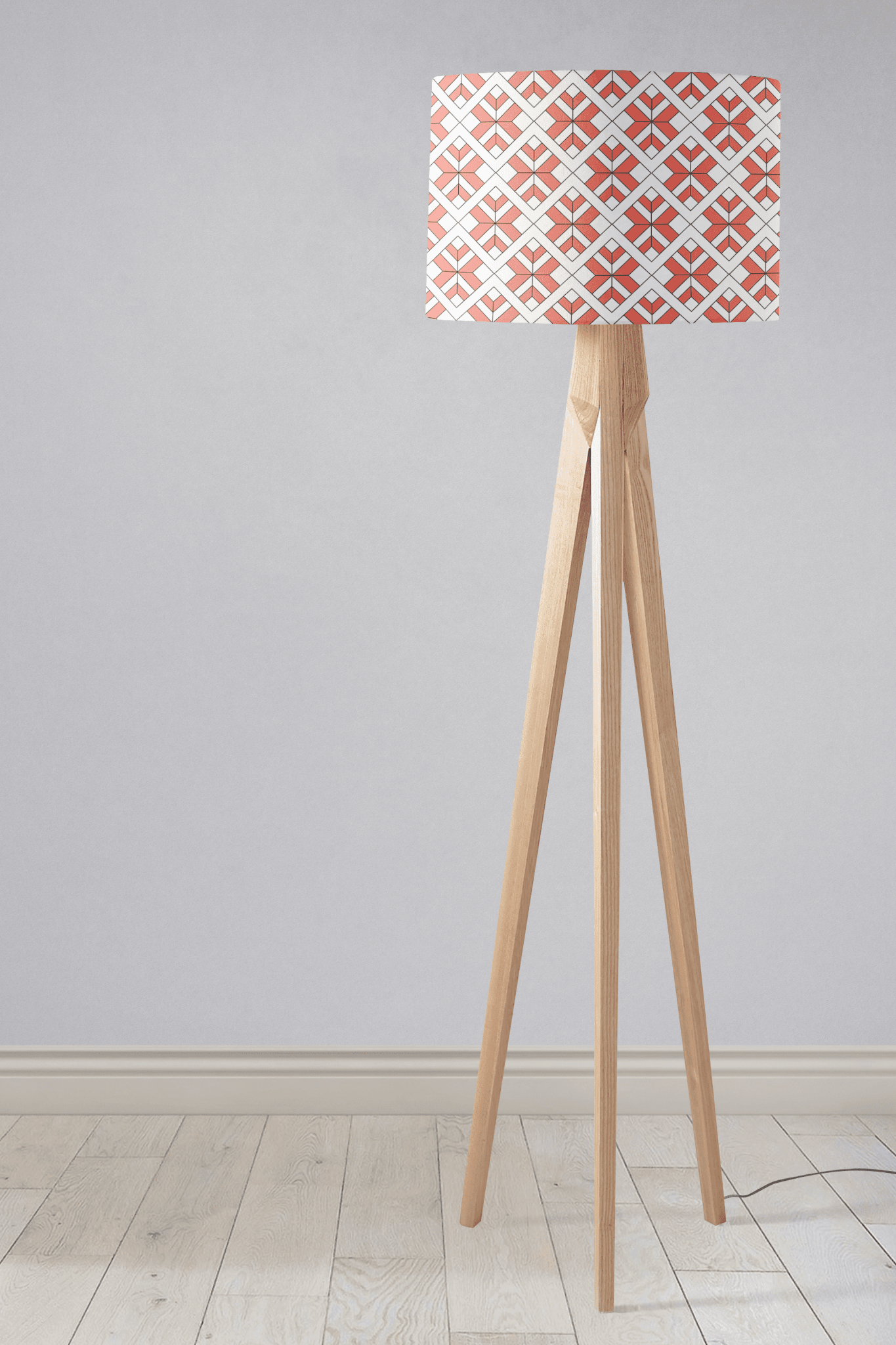 Coral and White Drum Lampshade, Geometric Design Shade for Table, Floor or Ceiling Pendant Light