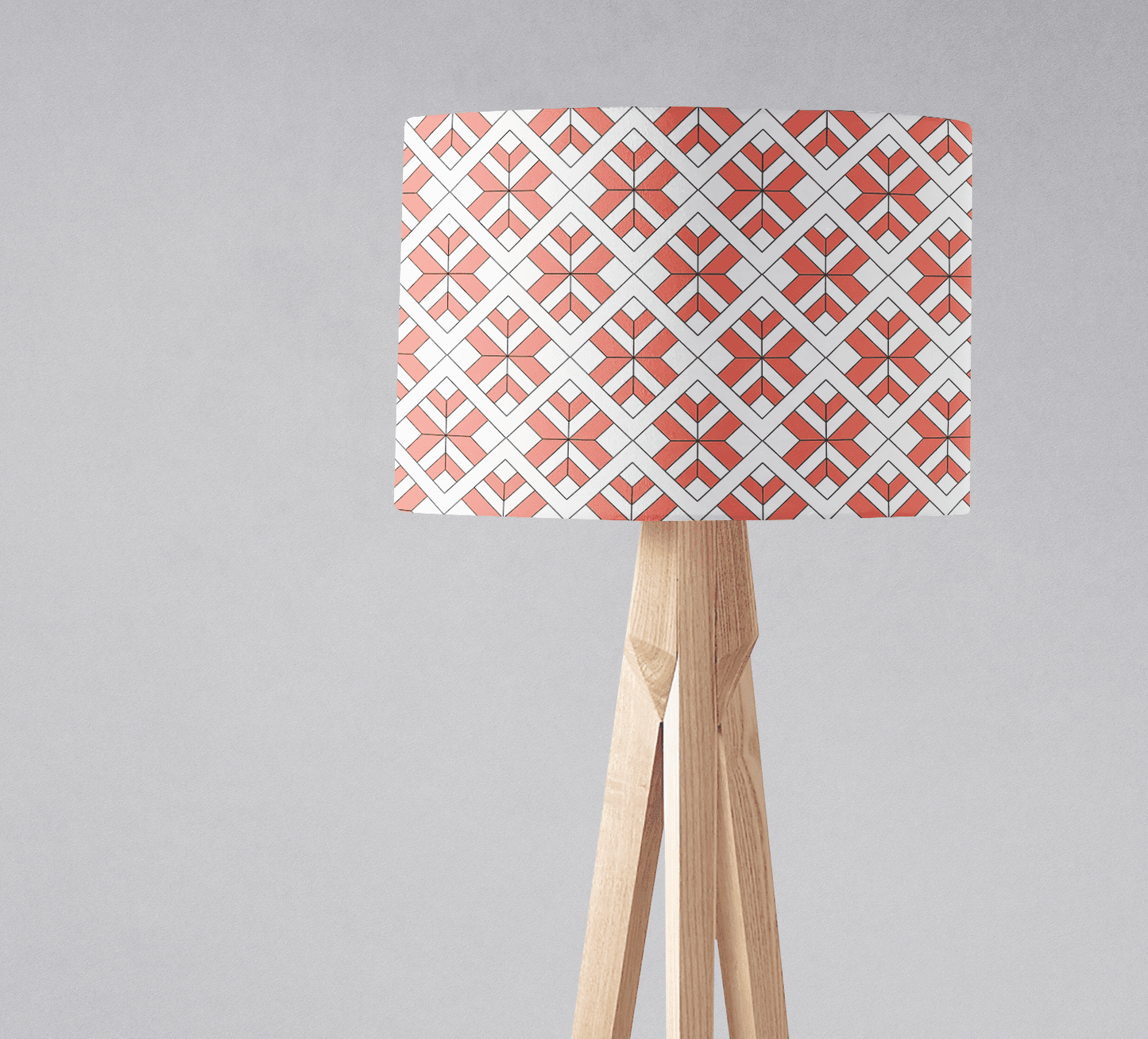 Coral and White Drum Lampshade, Geometric Design Shade for Table, Floor or Ceiling Pendant Light