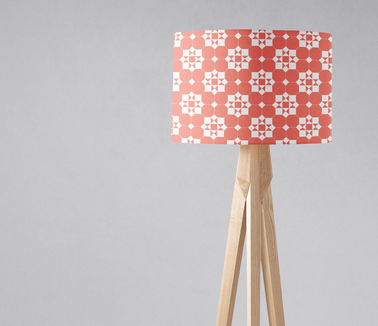 Coral and White Drum Lampshade, Victorian Tiles Design Shade for Table, Floor or Ceiling Pendant Light