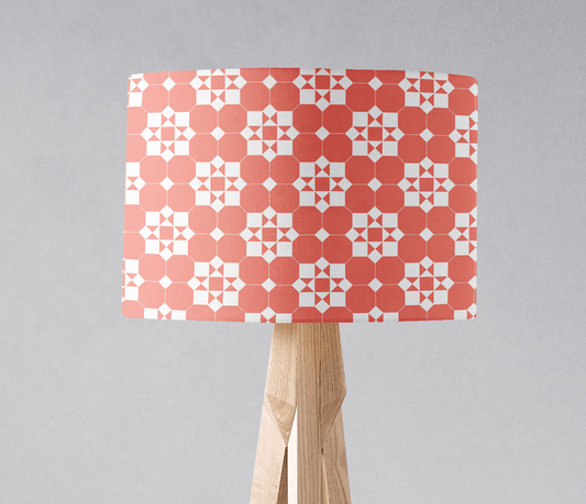 Coral and White Drum Lampshade, Victorian Tiles Design Shade for Table, Floor or Ceiling Pendant Light