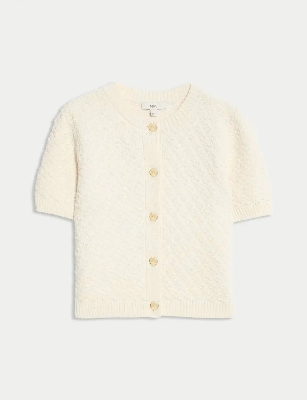 Cotton Blend Textured Button Front Cropped Cardigan