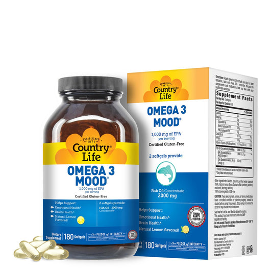 Country Life Omega-3 Fish Oil Supplement | High Concentration EPA & DHA, 2000mg, Lemon Flavor