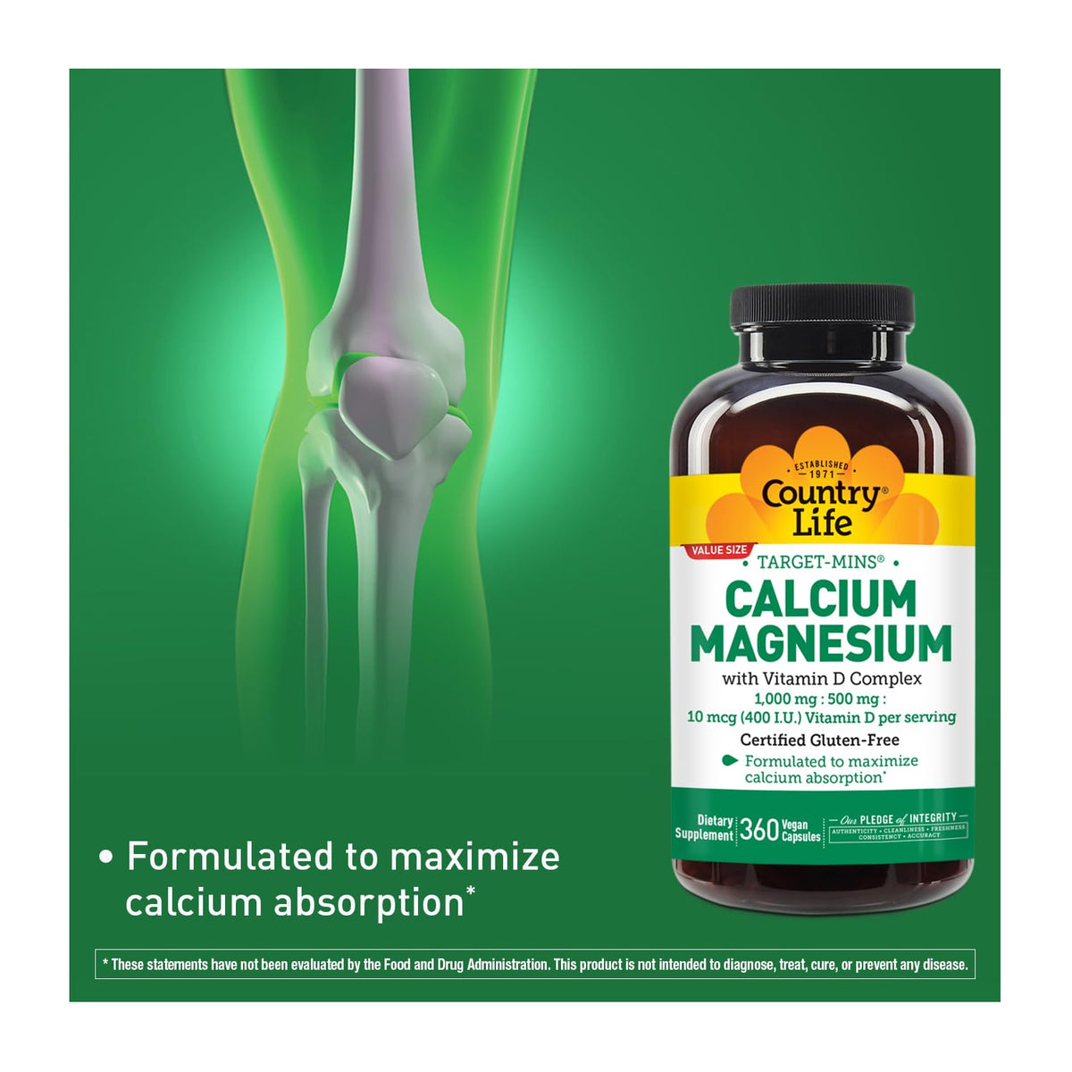 Country Life Target-Mins Calcium Magnesium with Vitamin D – 360 Vegan Capsules