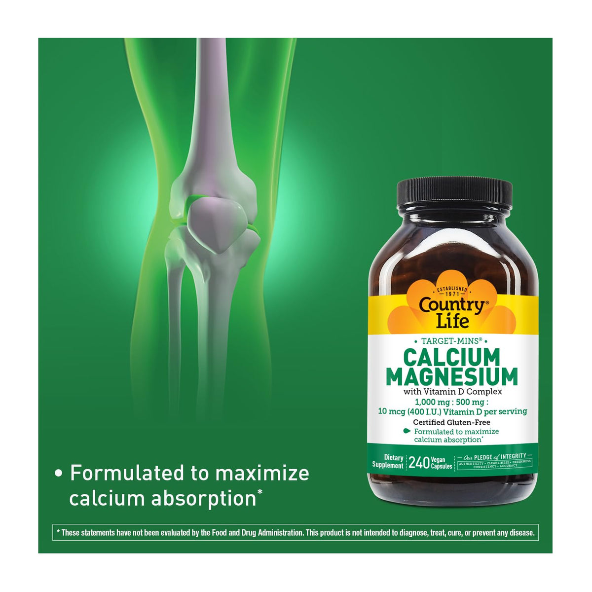 Country Life Target-Mins Calcium Magnesium with Vitamin D – 240 Vegan Capsules