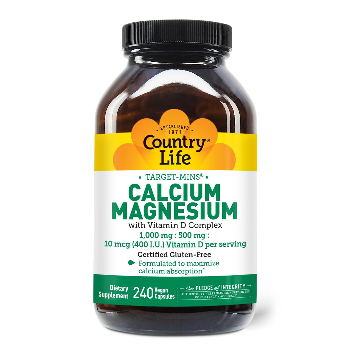 Country Life Target-Mins Calcium Magnesium with Vitamin D – 240 Vegan Capsules