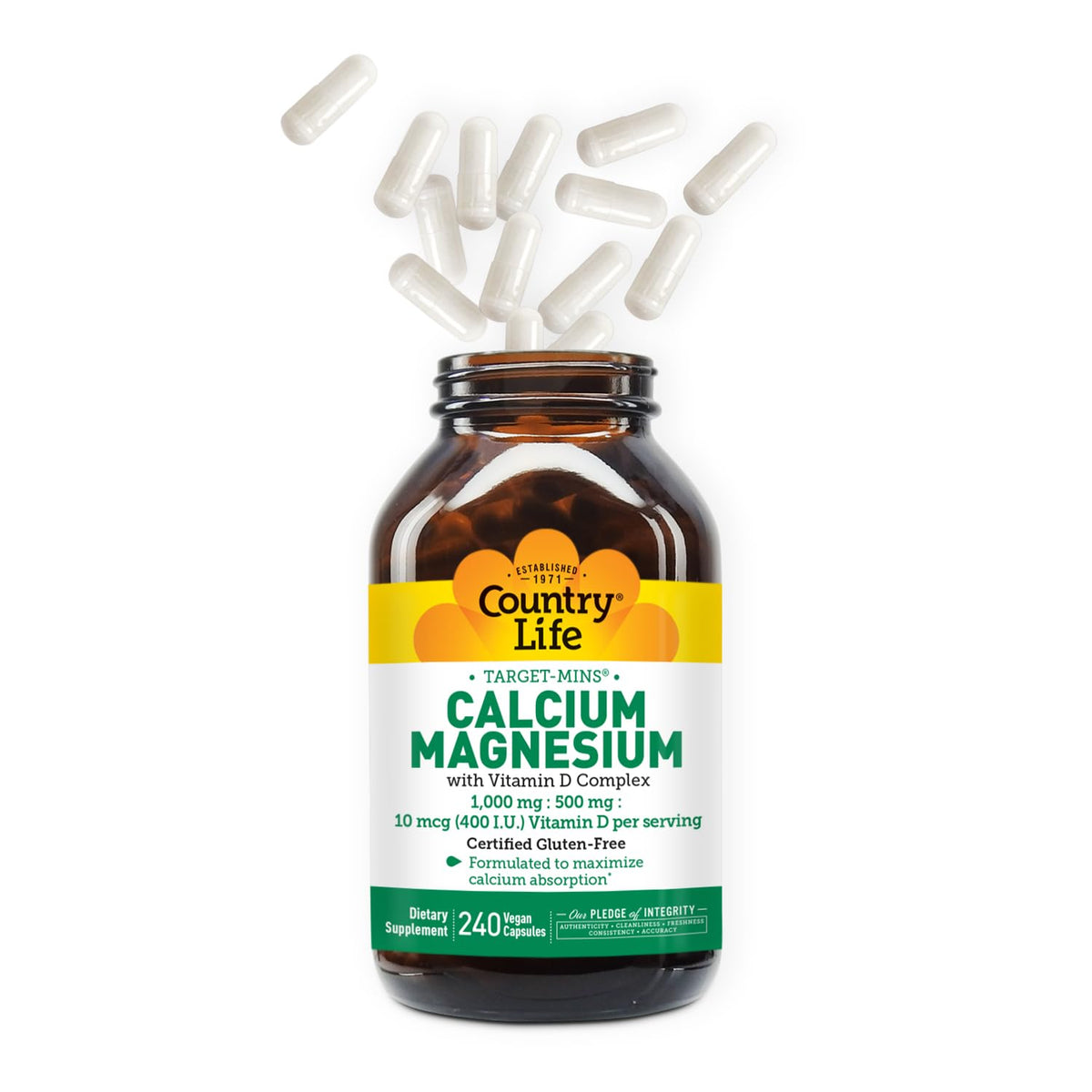 Country Life Target-Mins Calcium Magnesium with Vitamin D – 240 Vegan Capsules