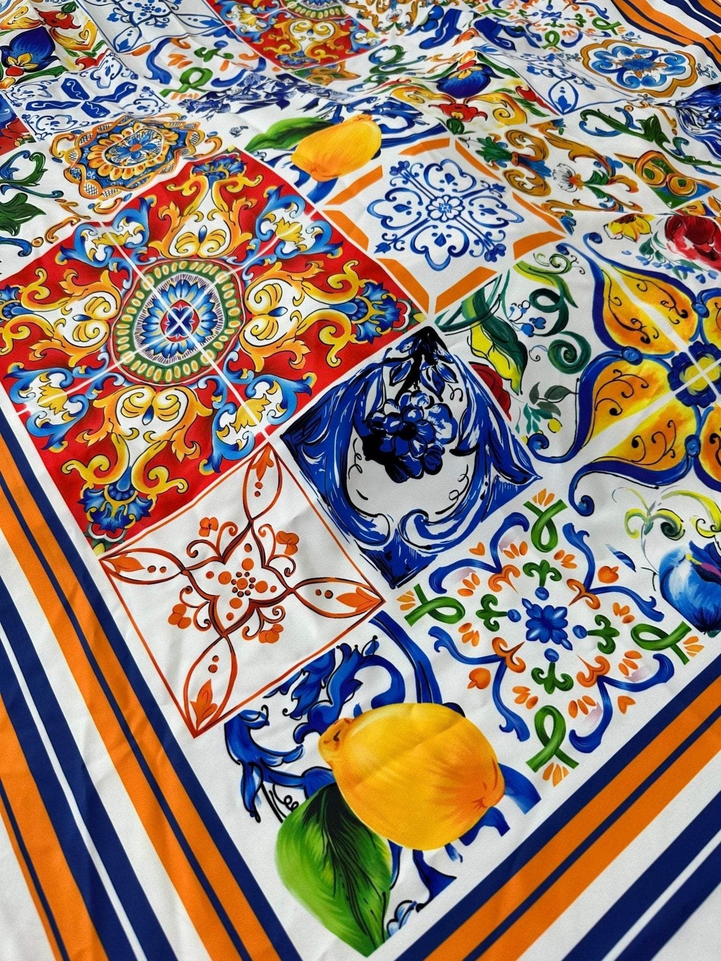 Sicilian Print Silky Crepe Fabric by Metre