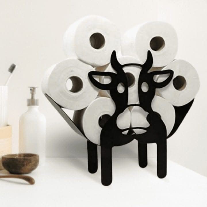 Novelty Cow Toilet Roll Holder Black Metal Bathroom Storage