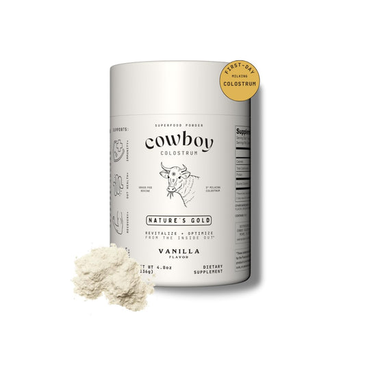 Cowboy Colostrum Powder – Grass-Fed Bovine Colostrum for Gut Health, Immunity, Skin & Hair (Vanilla, 40 Servings)