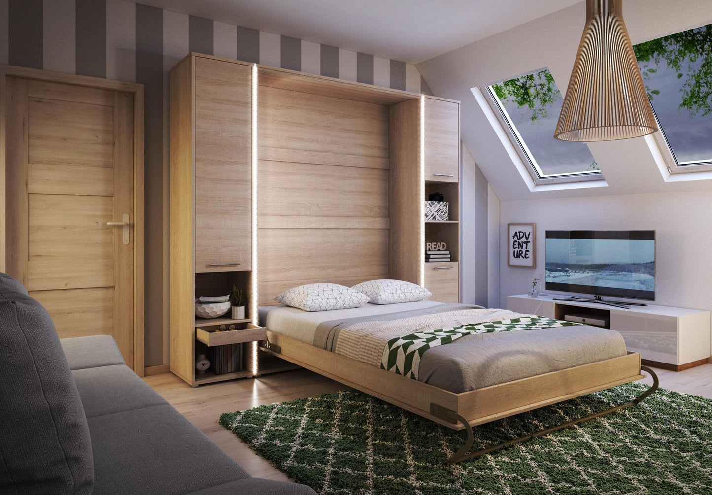 CP-01 Vertical Wall Bed Concept 140cm with Storage Cabinets Murphy Bed