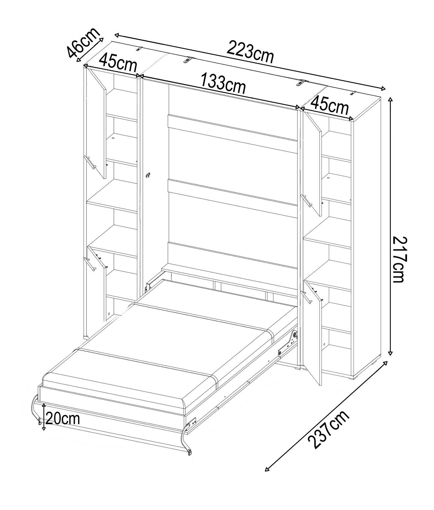 CP-02 Vertical Wall Bed Murphy Bed Concept 120cm with Storage Cabinet