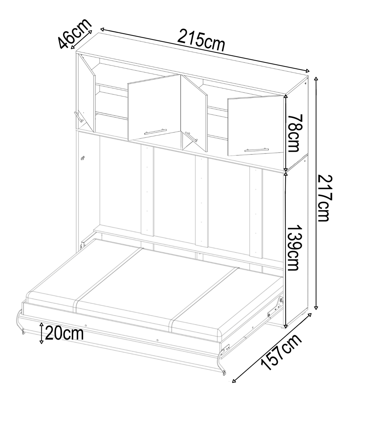 CP-05 120 × 200cm Horizontal Wall Bed + Over-Bed Storage