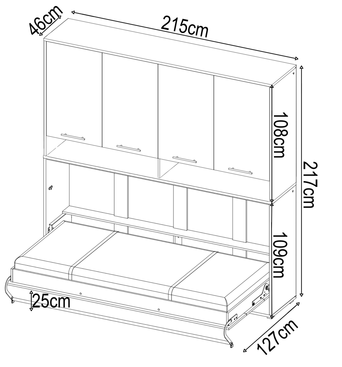CP-06 90 × 200cm Horizontal Wall Bed + Over-Bed Storage