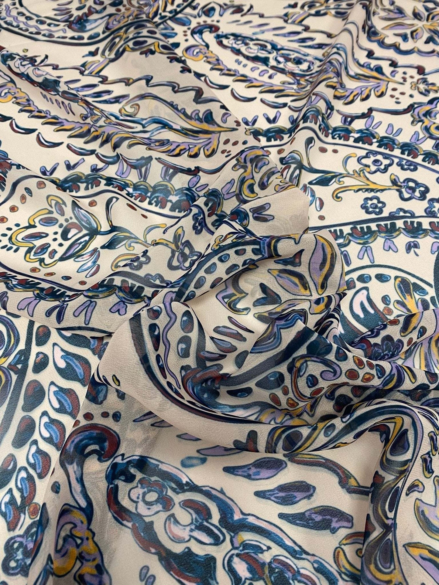 Cream Background Paisley Print Fabric by Metre